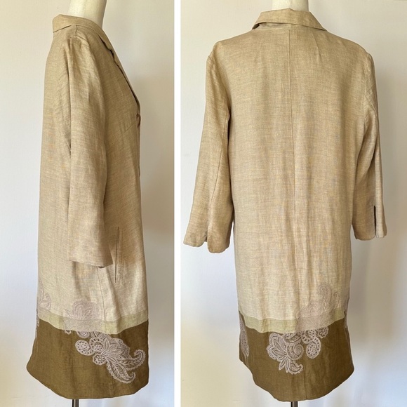 J Jill Embroidered Linen Duster Jacket Coat Lagenlook Size Medium Tall - Picture 4 of 15